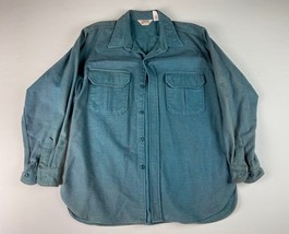 Vintage 1990s Cabela&#39;s Heavy cotton Flannel Shirt long sleeve green/blue XL mens - £24.88 GBP