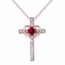 SwaraEcom 14k Rose Gold Plated 0.40 Ct Round Cut Cubic Zirconia Heart Cross Pend - £42.35 GBP