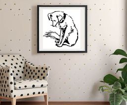 A Sad Dog Black &amp; White Drawing Art Poster Print 16 x 16 in - £19.26 GBP