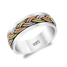 Eternal Braided Colorful Three Tone Sterling Silver Band Ring-8 - £18.78 GBP