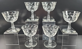 6 Libbey Crystal Leaf Low Sherbet Set Vintage Clear Cut Leaves Stemware ... - £44.30 GBP