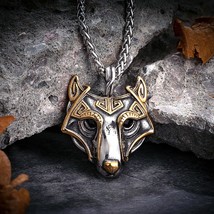 Vikings Wolf Head Necklaces Norse Odin Celtic Wolf Amulet Stainless Steel Animal - £14.27 GBP