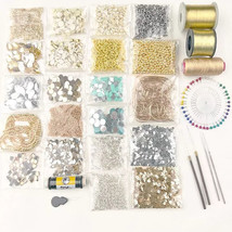 Aari Work Materials Kit Golden Sewing Pin Sepia Zari Zardosi Mirrors Com... - $21.86