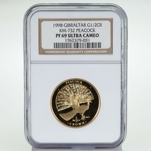 1998 Gibraltar 1/2 OZ 9999 Gold 1/2 Krone Pfau NGC PF69 Ultra Cameo KM-732 - £2,070.87 GBP