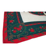 VINTAGE POINSETTIA FLOWERS TABLECLOTH 50&quot; X 68&quot; Christmas Holiday Pine C... - £23.38 GBP