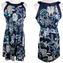 Enfocus Studio Dress 10 Navy Floral Sleeveless Keyhole Stretch - $29.69