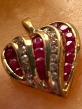 SUPERB Vintage 14K Ruby &amp; Diamond HEART Drop Pendant! - $550.00