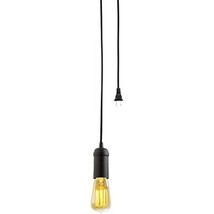 Edison 1-Light Plug-in Pendant, Matte Black, Black Woven Fabric Cord, in... - $38.96