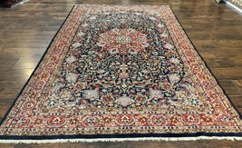 Indian Kashmiri Rug 6x9 Floral Vintage Wool Carpet Navy Blue Red Handmade - £1,558.74 GBP