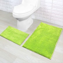 Chenille Bath Mat Non-Slip Microfiber Floor Mat 20 x 32 and 16 x 24, Green - £23.38 GBP