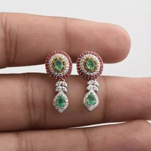 2Ct Oval Cut Lab Created Green Emerald Drop Dangle Earring 14k White Gol... - $146.99