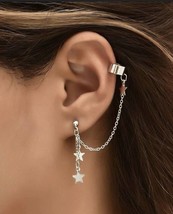 2 piece chain cuff earring with star charm - 2 silver earring - £5.82 GBP