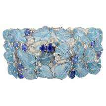 18k White Gold Regal 133.15 CTW Aquamarine Sapphire Wide Bracelet for Wedding - £26,918.66 GBP