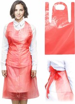 50 Red Aprons 1 Mil Lightweight Disposable Unisex Waterproof  - 1 mil - £12.62 GBP
