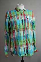Orvis 10 100% Linen Multicolor Plaid Long Sleeve Button-Front Top Shirt - £11.94 GBP