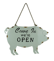 Weathered White Enamelware Farmhouse Pig Open Sign - £25.52 GBP