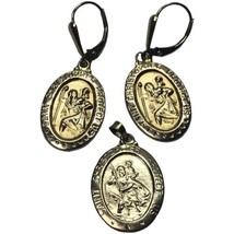 Saint St Christoper 14k Yellow Gold Earrings 10k Gold Medal Total 4 Grams - £257.55 GBP