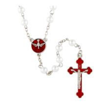 Girls Red &amp; White Holy Spirit Center Confirmation Rosary with Case Catho... - £11.00 GBP