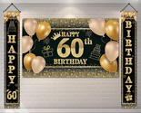 60Th Birthday Decorations for Women Men, Black Gold Happy Birthday Banne... - £24.34 GBP