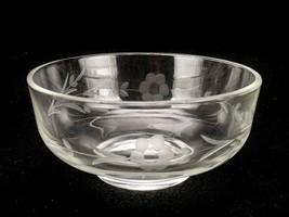Sickles Clear Cut Glass Bowl, 12 oz, Etched Floral Pattern, Soup, Cereal... - $14.65