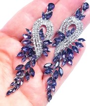CLIP ON Chandelier Earrings Rhinestone Purple 3.5 in - £27.73 GBP