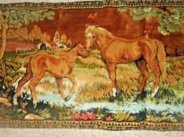 Vintage Italian Tapestry Hanging Wall Art by P &amp; C / Two Brown Horses 36&quot; x 19&quot; - £33.87 GBP
