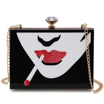 Character Lip Printed Acrylic Box Party Evening Clutch Bags Women Luxury Ladies  - £54.59 GBP