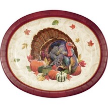 Thanksgiving Turkey 8 Ct 10 x 12&quot; Paper Oval Buffet Platter - £6.32 GBP