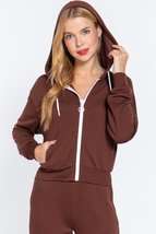 Sepia Brown Fleece Lined Zip Up Hoodies Casual Hooded French Terry Jacket Sweats - £9.50 GBP