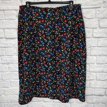 Vintage Leslie Fay Midi Skirt Size 18W Petite Black Dot Floral 90s Art Deco - £23.75 GBP