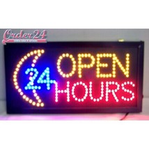 Bright Flashing LED OPEN 24 HOURS SHOP Display Indoor Sign 48cmx25cm Euro Seller - £23.26 GBP