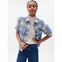 NWT Womens Size Medium GAP Puff Sleeve Cropped Plaid Wool Shirt Jacket NEW - £30.29 GBP