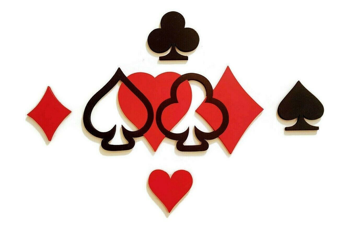 Red Black Cards wall art, Suits themed Wood Wall Art, Poker art, 5pc - 39x27 - $158.39