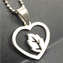 Stainless Steel Heart Leaf Necklace - £7.02 GBP