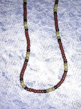 New Burgundy Black & Olive Green Wood Coco Beads 18" Necklace Strand Beaded - £4.77 GBP