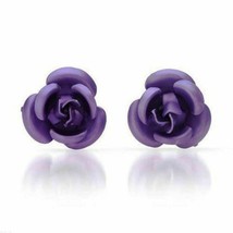 Delicate Soft Purple Long Stem Rose Stud Earrings Gift Box 14k Gold over 925 SS - $48.01