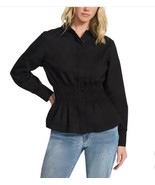 Steve Madden Womens Shirt Black Smock Button-Up Long Sleeves Cotton Stan... - $70.41 CAD