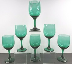 6 Libbey Premiere Dark Green Water Goblets Set Vintage 7.25&quot; Elegant Glasses Lot - £47.21 GBP