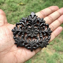 Ebony Wood Flower Carved Handmade Pendant, 75 mm wide, D 1 - £25.96 GBP