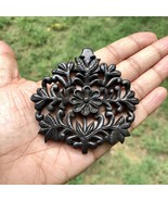 Ebony Wood Flower Carved Handmade Pendant, 75 mm wide, D 1 - £25.35 GBP