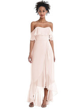 Off-the-Shoulder Ruffled High Low Maxi Dress in Blush...TH039....Size 4...NWT - £58.95 GBP