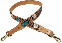 1 1/2&quot; Wide Western Handcrafted Turquoise Painted Flower Floral Tooled - $39.59