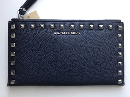 Michael Kors Studded Zip Clutch Bag SkyBlue Silver Pebbled Leather NWT 3... - £46.73 GBP
