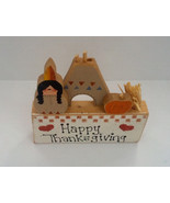 Primative style  country decor wooden painted happy thanksgiving shelf s... - $27.08 CAD