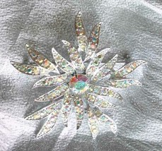 Sarah Coventry Fabulous Iridescent Rhinestone Silver-tone Flower Brooch 2 1/4&quot; - £15.24 GBP
