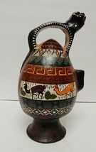 Peru Clay Pottery Pitcher Vessel Hand Crafted Painted Inca Style Art 10&quot; - £78.55 GBP