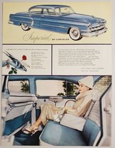 1954 Print Ad Chrysler New Yorker 4-Door Car & Beautiful Lady in Back - $17.08