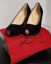 Christian Louboutin Black Suede Peep Toe Platform Pumps Sz 38.5 /8.5 No ... - £151.42 GBP