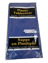 Vintage Picnic Table Navy Blue Plastic Tablecloth 54” X 108” Reusable Wa... - £11.06 GBP