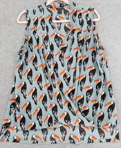 Toucan Print Sleeveless Blouse Women’s Large Teal Tropical Bird Tank Top - $19.79